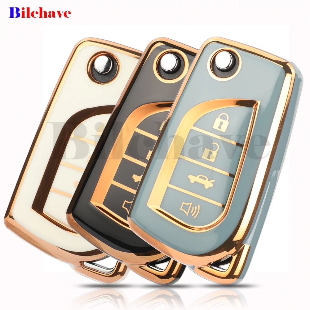 

jingyuqin 4 Buttons TPU Car Remote Key Case Cover for Toyota Hilux Corolla Avensis Prado Fortuner RAV4 CHR Camry Accessories