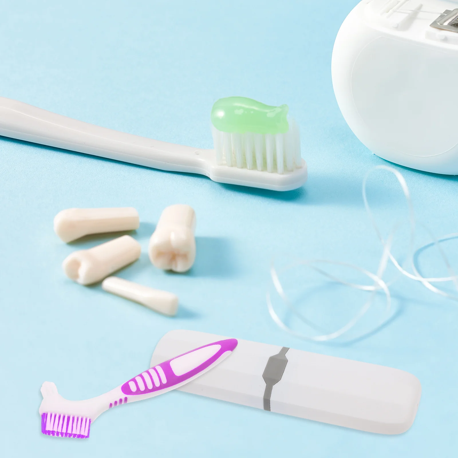 

1 set Portable Denture Cleaning Brush With Storage Case, Double Sided Toothbrush For Travel Oral Care, Hygienic Holder For Fake