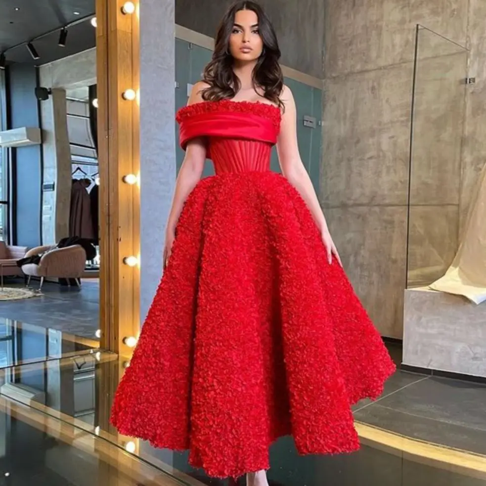 One Shoulder Red Dress Layered Tulle Ball Gown Ankle Length Evening Dresses Long Prom Dress Plus Size Women\'s Gown Ever Pretty