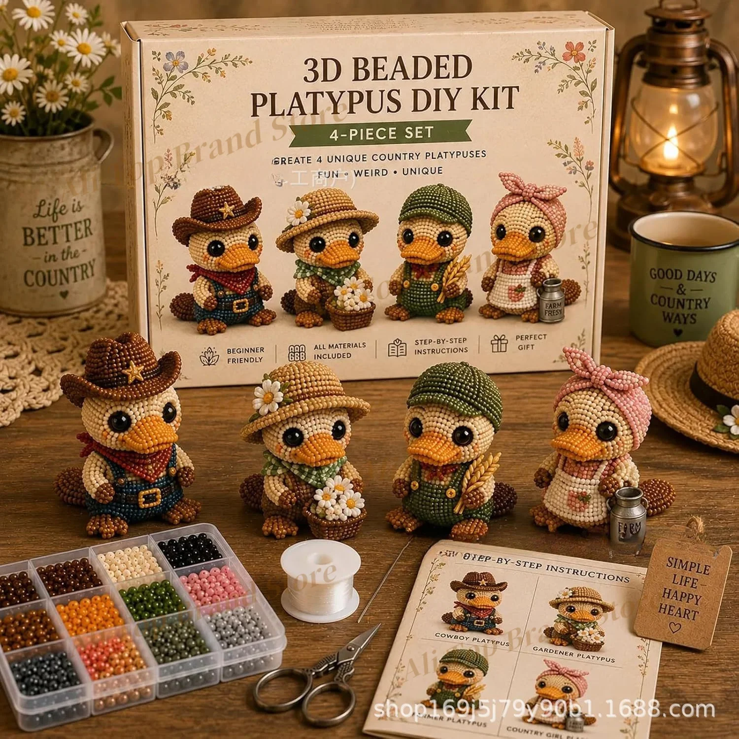 2026 New 3D Beaded Platypus DIY Kit,4 Pack Cute 3D Halloween Beading Craft Set, Handmade Beadwork Kit for Beginners Craft Lovers