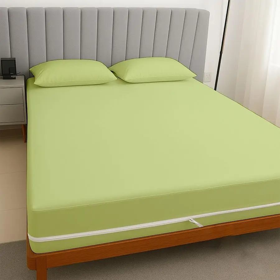 

1 PC Zipper Fitted Sheet, Brushed Premium Quality Microfiber, Soft Shrinkage and Fade Resistant Bottom Sheet fits Upto 16 Inch D