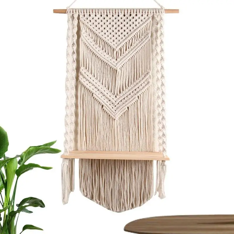 

Macrame Wall Hanging Shelf Tassel Hanging Shelves For Wall 17.3x31.5inch Tapestry Boho Shelves Organizer Hanger For Kitchen