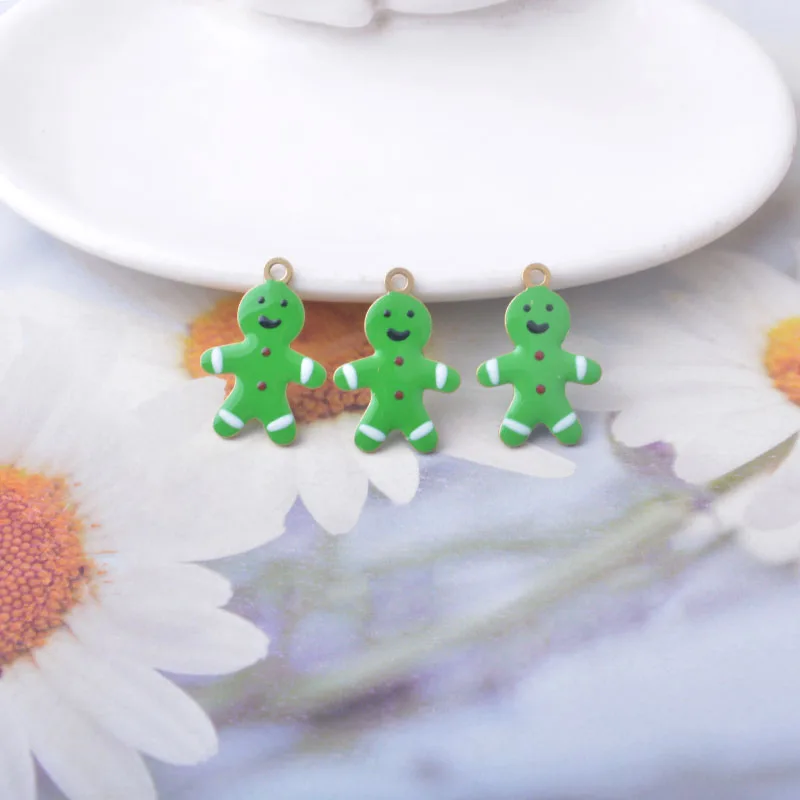 10 قطعة إكسسوارات مجوهرات عيد الميلاد رجل خبز الزنجبيل على الوجهين المينا الصغيرة لطيف معلقة النحاس صنع المجوهرات