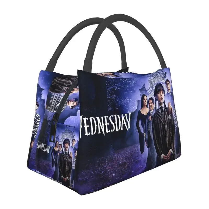 Horror Movie Wednesday Addams Insulated Lunch Tote Bag for Women Comedy Resuable Cooler Thermal Bento Box Work Travel