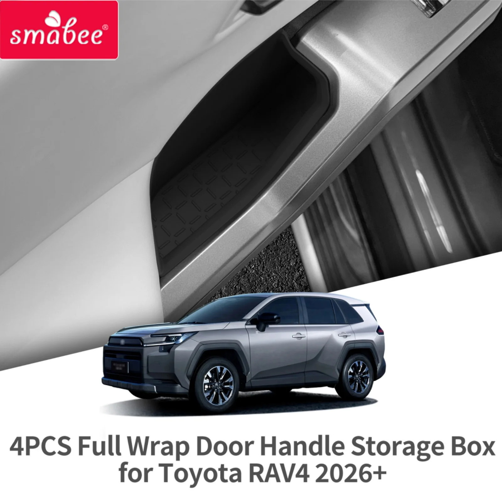 Smabee for Toyota RAV4 2026+ Front Rear Door Tray Full Wrap Door Handle Storage Box Silicone Car Interior Accessories Black 4pcs