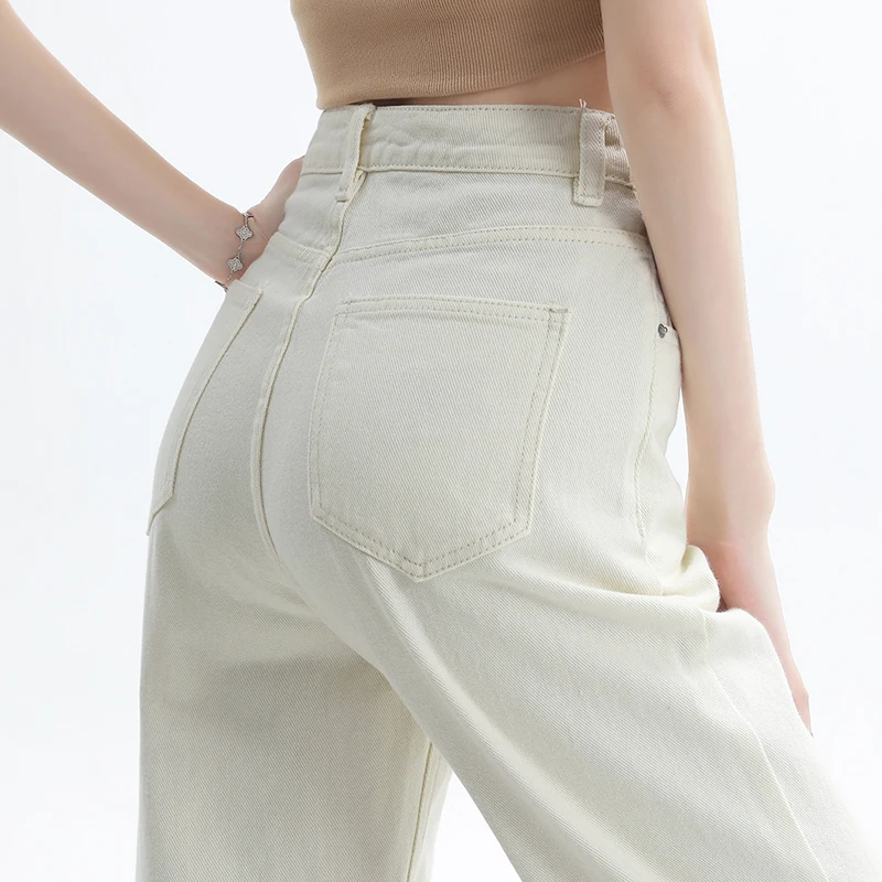 New High Waist Denim Jeans Women Loose Narrow Straight Denim Pants Beige High Quality All Season Classic Ladies Trousers