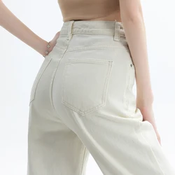 Nuovi jeans in denim a vita alta da donna pantaloni in denim dritti stretti larghi beige pantaloni classici da donna di alta qualità per tutte le stagioni