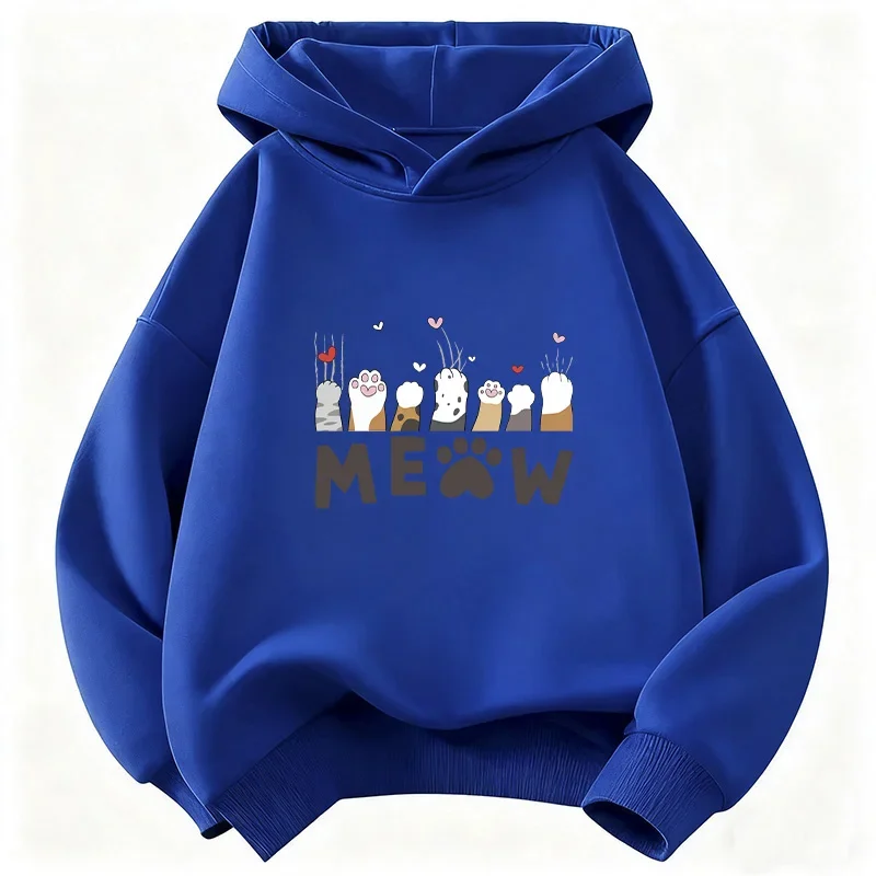 Meow Cat Paw Love Heart Cute Hoodie Kids Cat Children's Sweatshirt Hoody Pullover Boys Girls Autumn Winter Casual Hoodies