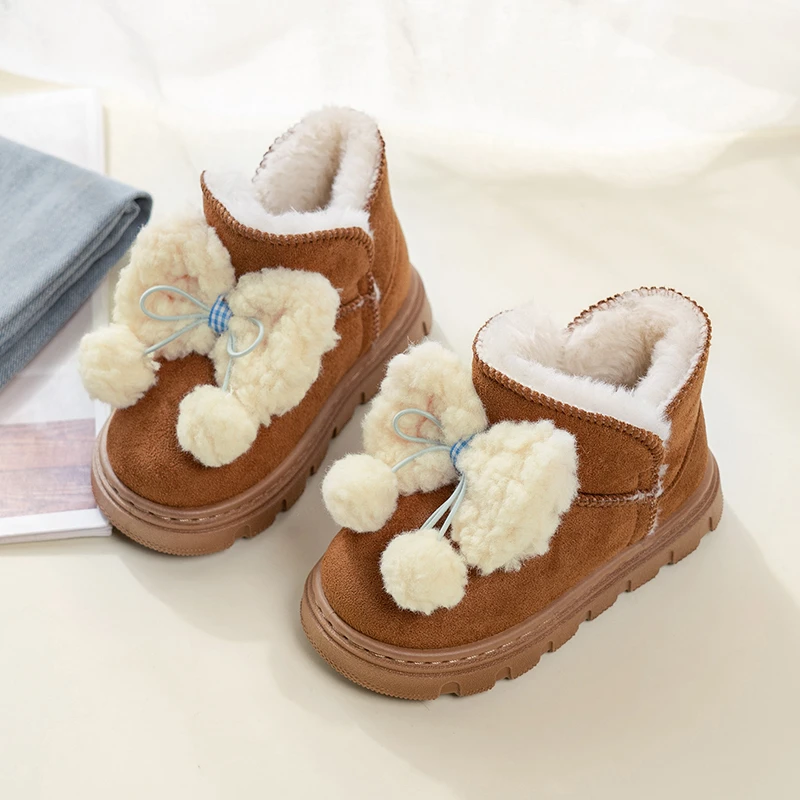 

Girls Short Boots with Thick Fur Kids Snow Boots Cute Big Bowknots 2025 New Fashion Children Princess Boots Warm for Winter