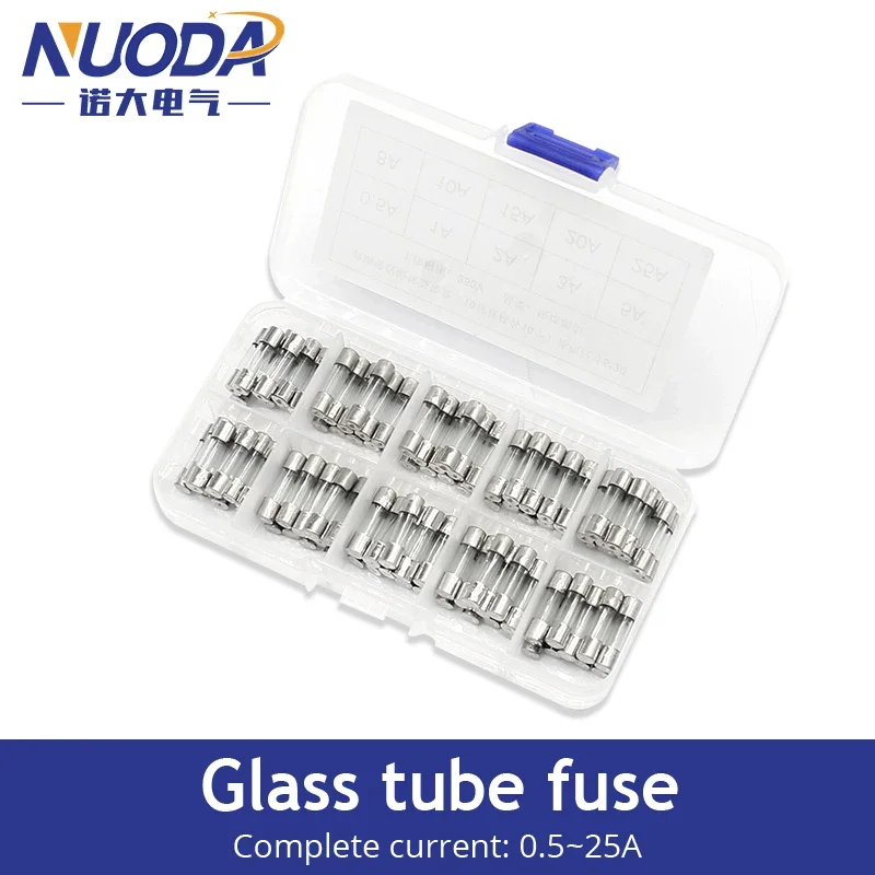 

100Pcs Set 5x20mm Quick Blow Glass Tube Fuse Assorted Kits Fast-blow Glass Fuses 0.2A 0.5A 1A 2A 3A 5A 8A 10A 15A 20A 30A Box