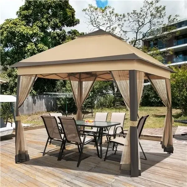 11'x11' Pop Up Gazebo Garden Gazebo Double Tiers Pop Up Canopy with Mesh Netting