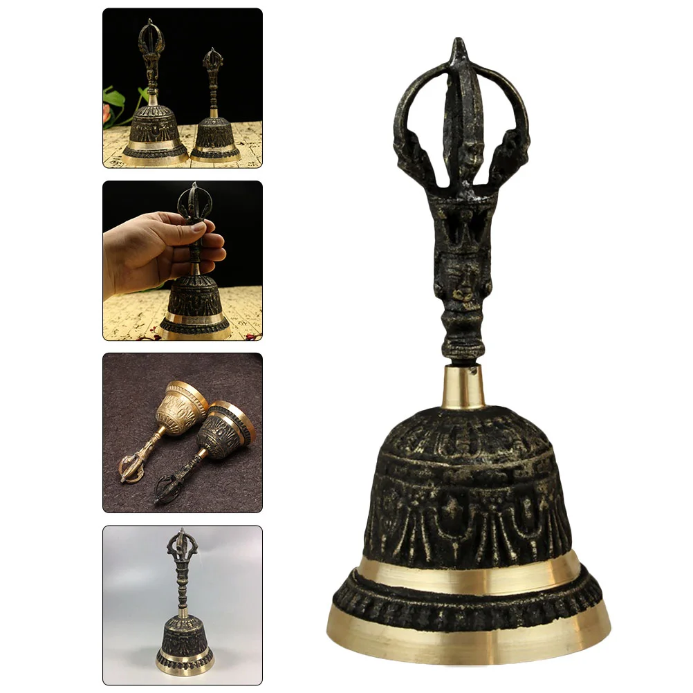 

Black Copper Handbell Decorative Shaking Buddhism Retro Tabletop Bell Audlt Toys Metal Festive Warm Party Atmosphere Unique