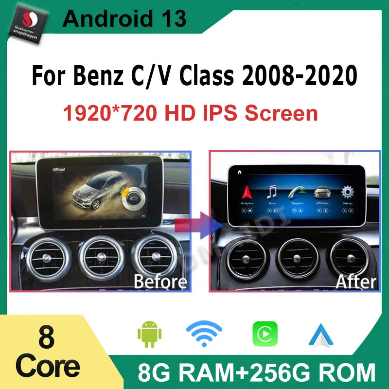 Car Radio Stereo Multimedia Player For Mercedes Benz C/V Class W204 W205 GLC X253 W446 GPS Navi Video Player Bluetooth Screen 4G