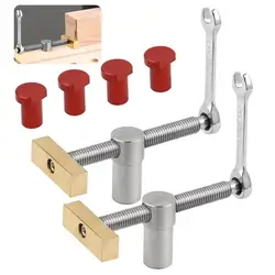 Aço inoxidável Woodworking Desktop Clips, Torno ajustável, 4 cães de banco, Takedown Pins, Holes Stop, Fast Fixed Clip, Latão, 2 conjuntos