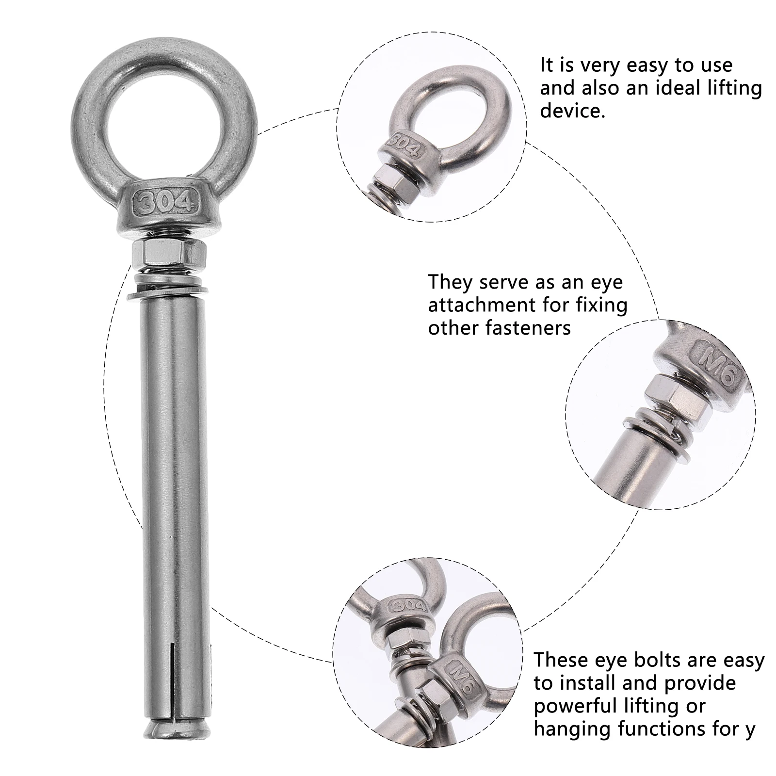 

5pcs Stainless Rings M6X80 Expansion Eyebolts Home Hardwares Rustproof Bolts Home Stainless Steel Bolt Hardwares Fastener