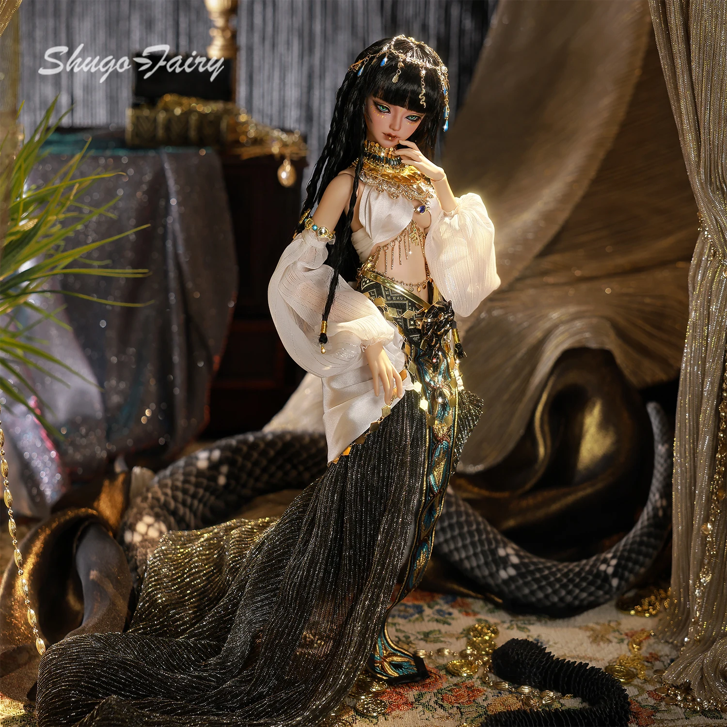 

Egyptian BJD Doll 1/4 Fullset - Snake Goddess Uraeus Handmade Was-scepter Fantasy Defender Human Feet Tail Outfits ShugaFairy