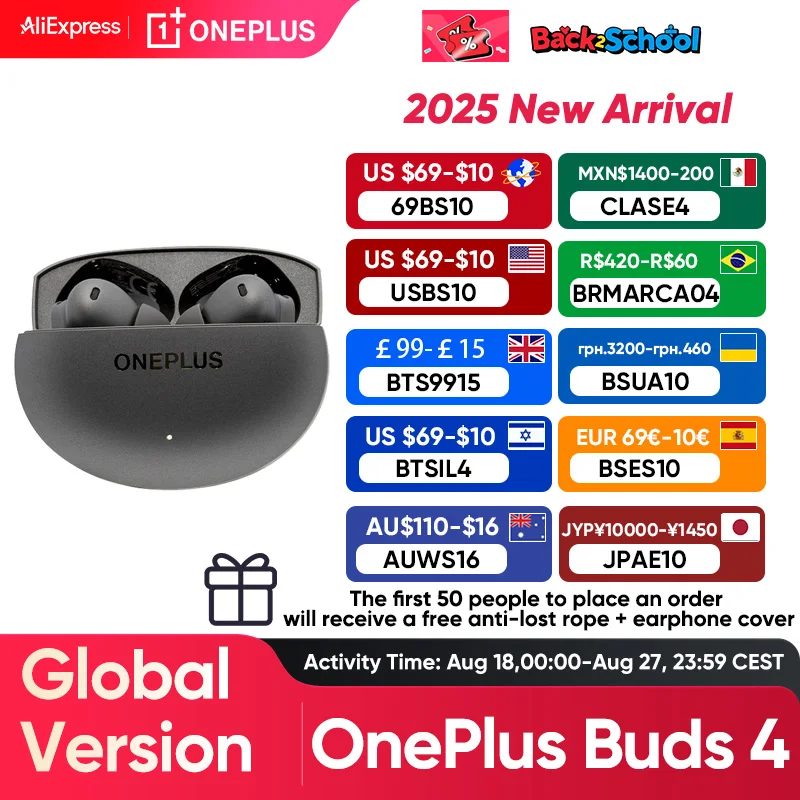 Global Version OnePlus Buds 4 Earphone 55dB ANC Bluetooth 5.4 True Wireless Headphone Earbuds Up to 45 hrs playtime IP55