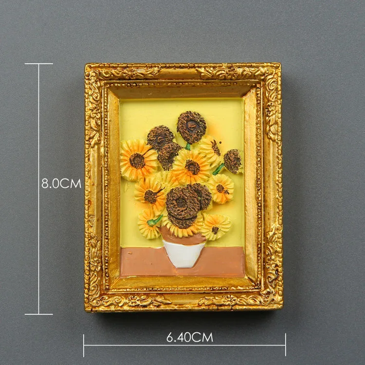 Van Gogh Painting World Famous Picture Frame 3d Fridge Magnets Starry Sky Sunflower Siesta Refrigerator Stickers Gifts