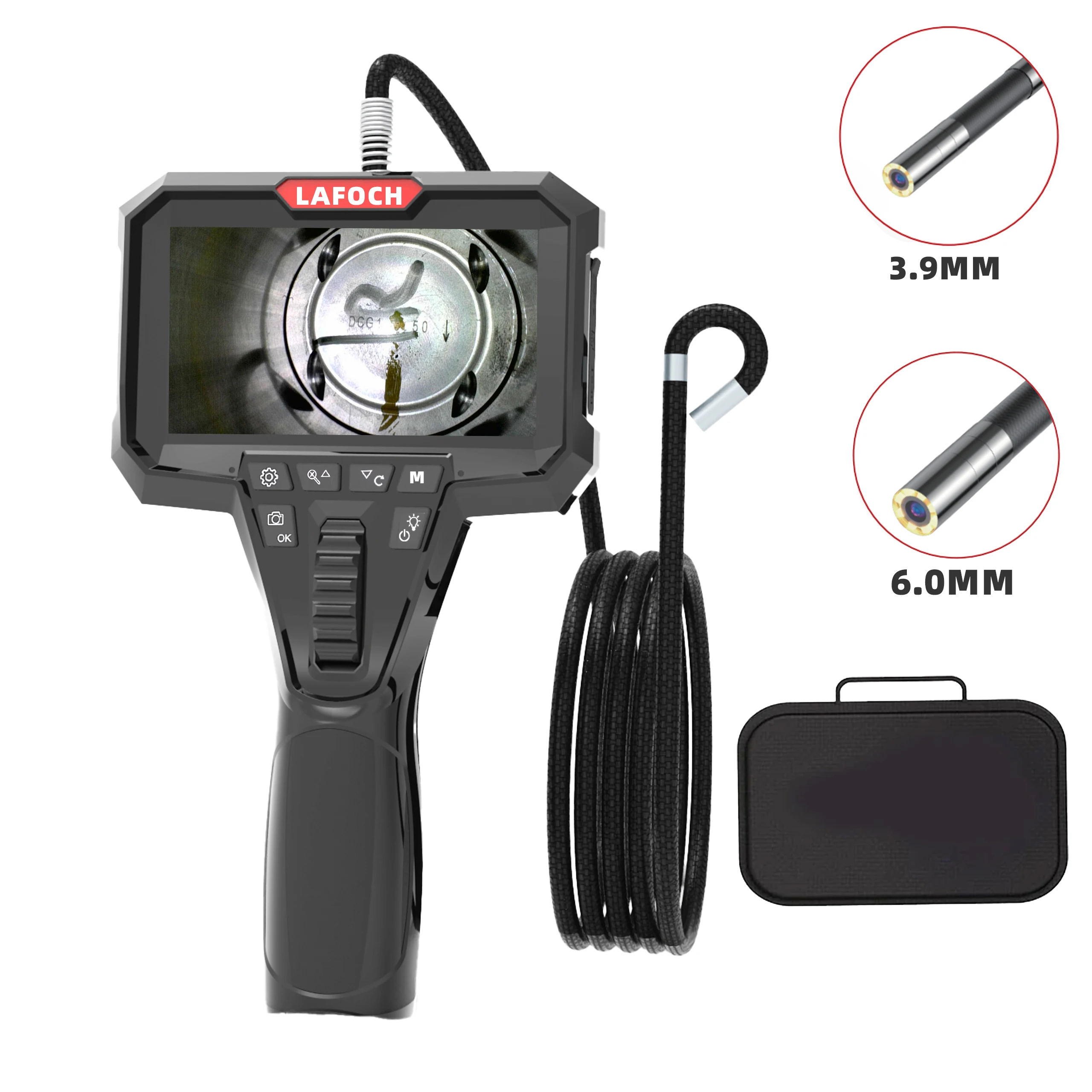 

Articulating Borescope with 4.3'' Monitor 1080P 3.9MM HD Steerable Endoscope Camera with Articulated Probe For Engine Inspect