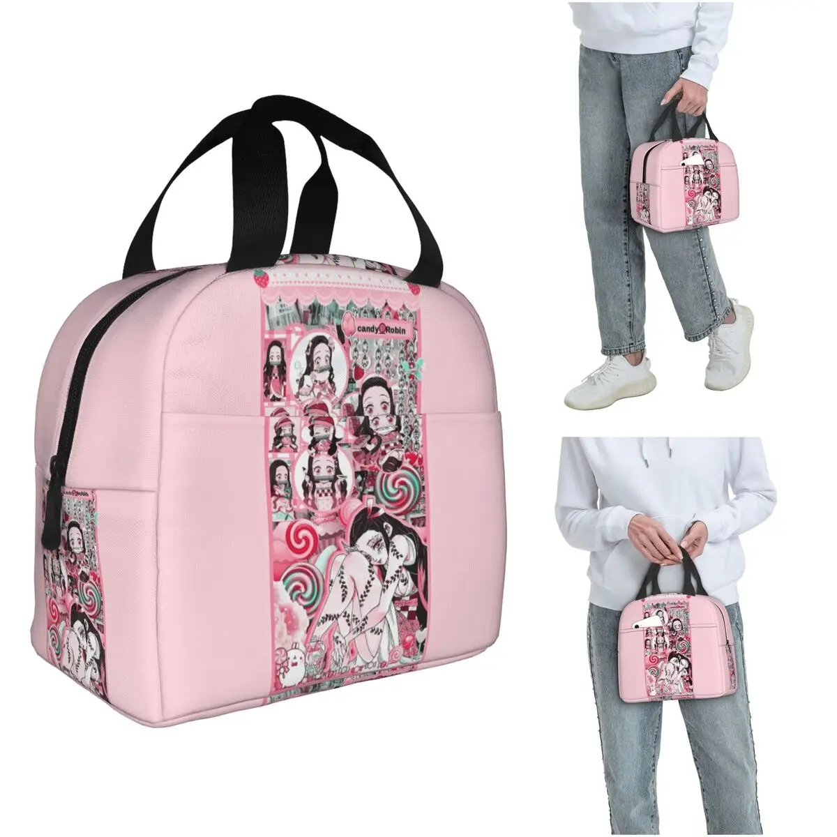 

Изолированная сумка для обеда в стиле аниме «Убийца демонов» в стиле аниме «Незуко Камадо» для детей, школьный холодильник, термосумка для еды, герметичная коробка для завтрака, контейнер