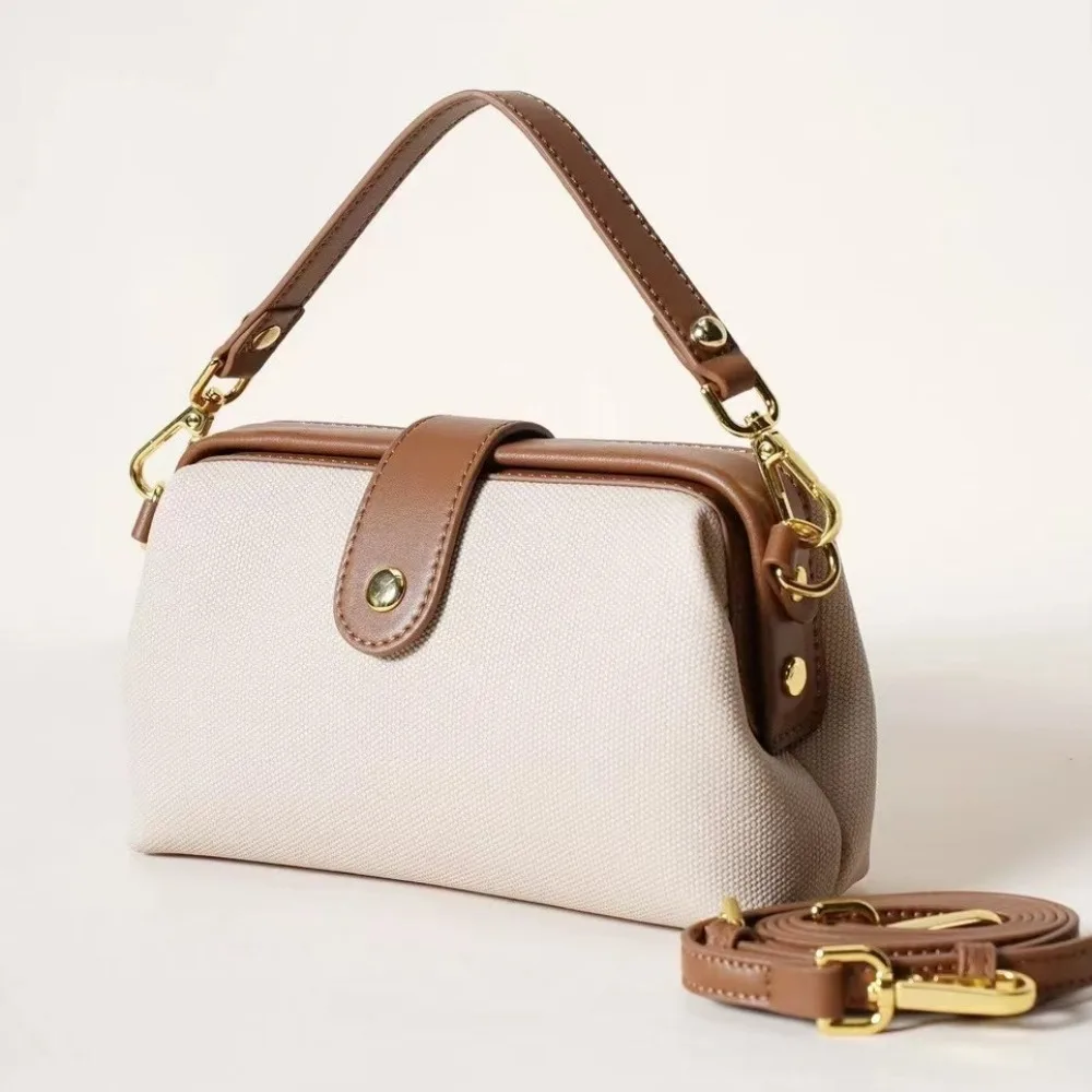 

2025 Vintage Shoulder Crossbody Bags Fashionable Canvas Patchwork Shoulder Bags Large Capacity Travel Commuting Handbags