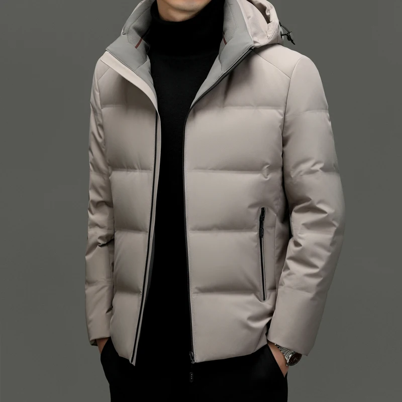 

Business Casual 2024 Winter Men's Warm Hooded Goose Down Jackets Outwear Solid Color Loose Windproof Thick Puffer Coats Clothing