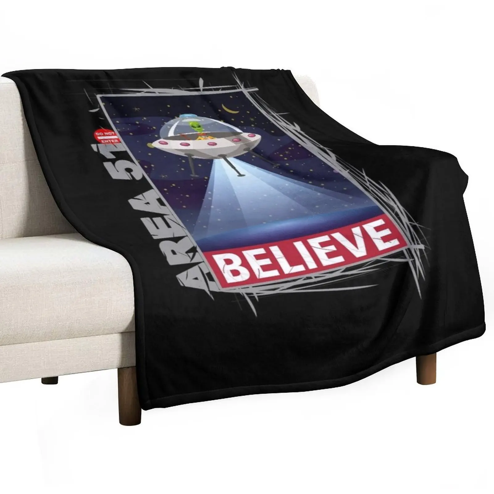 المنطقة 51 لا تدخل - أنا أؤمن بالجانب - بطانية رمي ET Tee عتيقة لبطانيات الأطفال #3