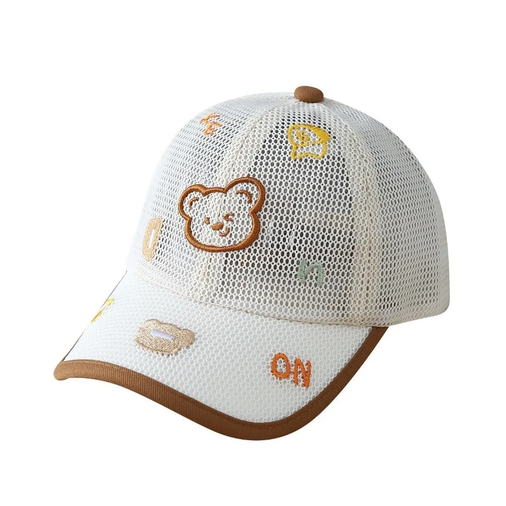 Cartoon Bear Baby Baseball Cap Adjustable Velcro Embroidered Kid Sun Hat Lightweight Mesh Breathable Peaked Caps Boys Girls