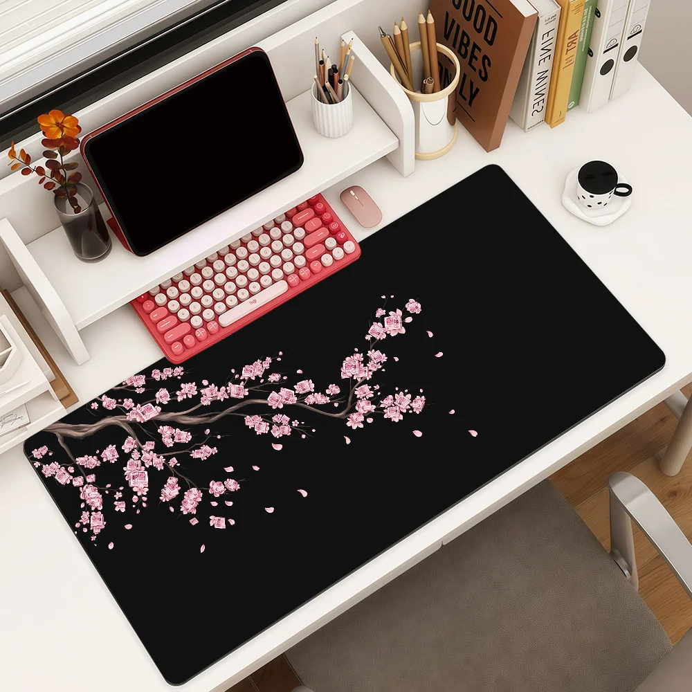 Elegant Cherry Blossoms in Japan Mouse Pad Large Non-Slip Waterproof Mat Stitched Edge Keyboard Pad for Gaming Daily Office