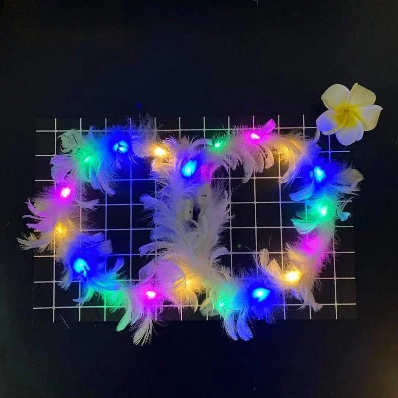 1pc Glow Headband Hair Accessories Adjustable LED Light Party Favors Feather Wreath Hairband for Wedding Birthday Glow Party