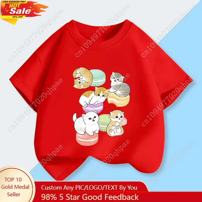 

Mofusand Cat Fashion Printed Children's Short Sleeved Pure Cotton T-shirt Summer New Candy Color Korean Version Casual Top