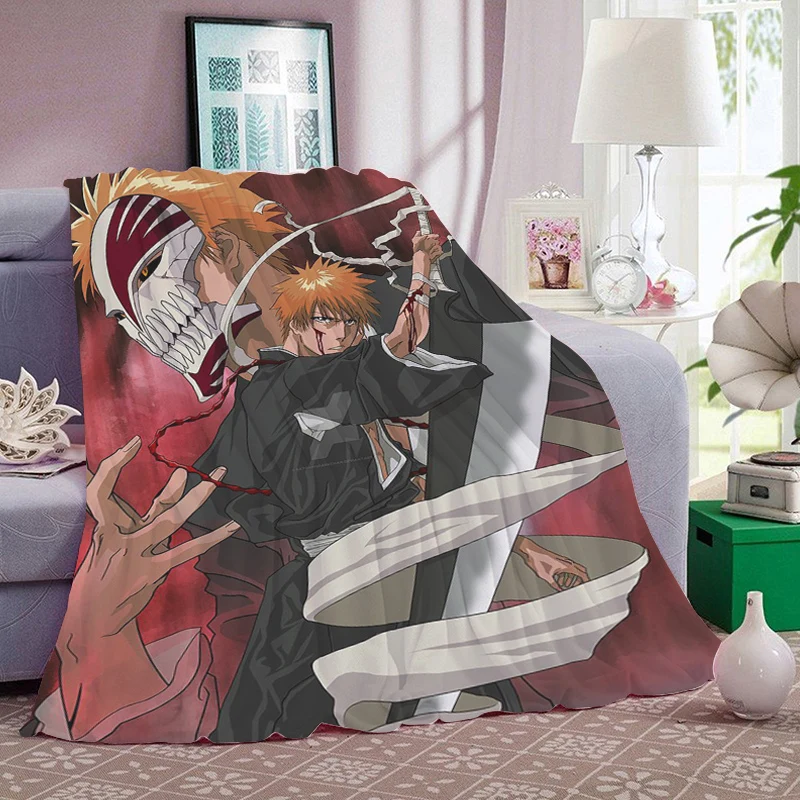 

Anime Warm Blanket King Size Bleach Knee Bed Fleece Camping Sofa Blankets for Winter Microfiber Bedding Fluffy Soft Blankets