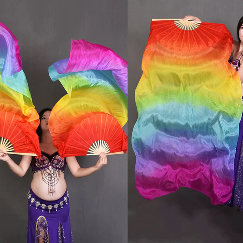 حجاب رقص شرقي حريري مقاس كلاسيكي على شكل مروحة من الخيزران، دعامة رقص متدفقة خفيفة الوزن للأداء والعرض والزي التنكري