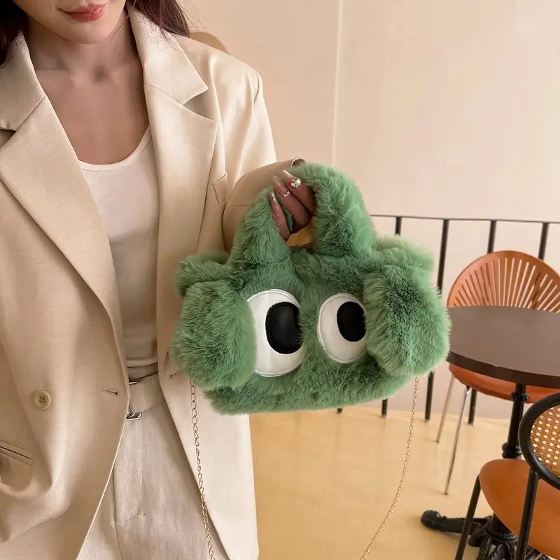 Cute Dog Plush Handbag Winter Soft Furry Tote Bag Big Eyes Shoulder Crossbody Bag Kawaii Plush Purse Gift for Women Girls