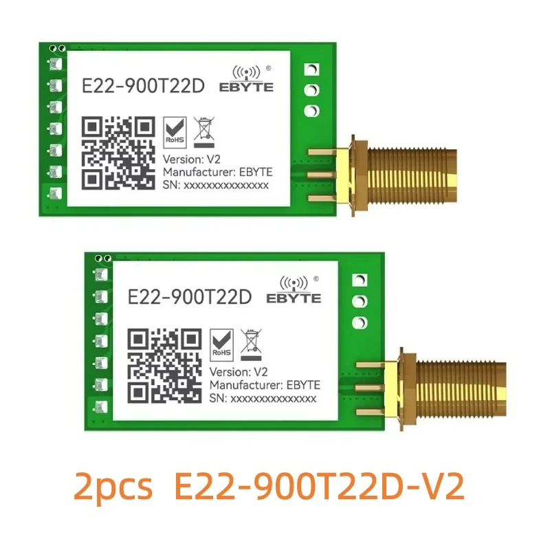 2 szt. modułów bezprzewodowych LoRa nowej generacji E22-900T22D-V2 868/915MHz 22dBm 5km zasięg UART FEC antena SMA-K nadajnik RF