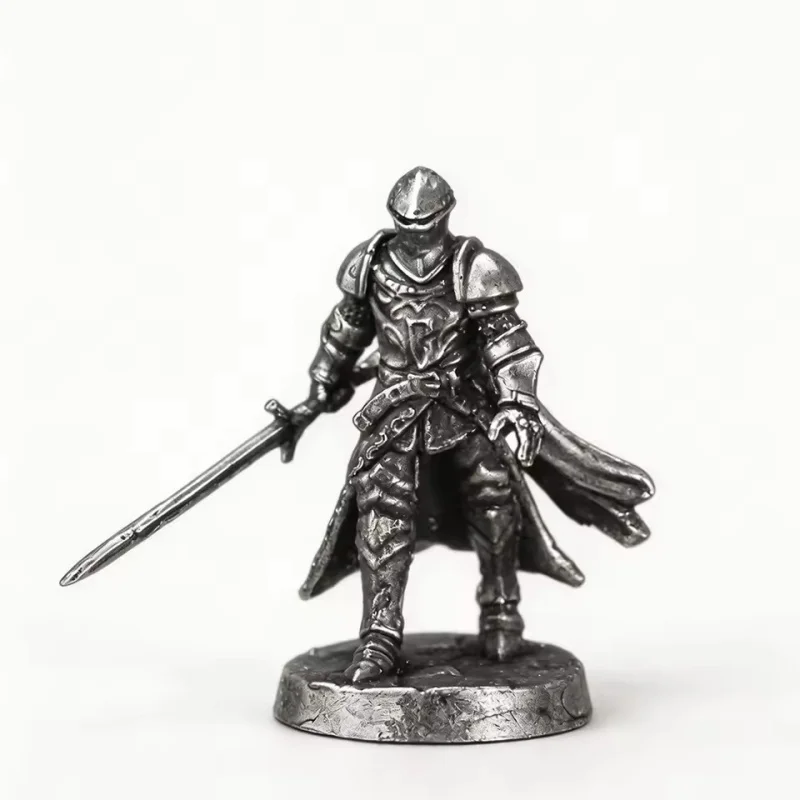 Solid White Copper Medieval Warrior Miniature Figurine, Heavy Plate Armor Knight Tabletop Game Model Desktop Decor Collectible