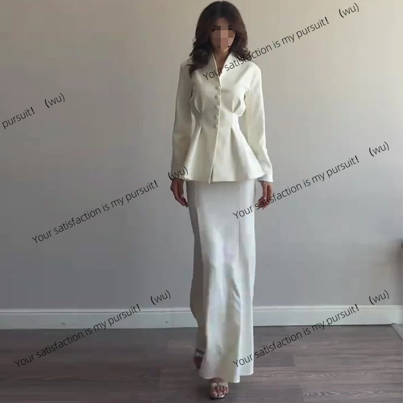 

Новая европейская и американская женская одежда с длинными рукавами, элегантное чистое белое длинное платье, комплект из двух предметов