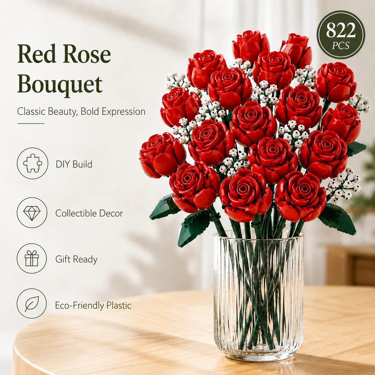Künstliche Rosen-Orchideen DIY Bausteine Blumenstrauß Montage-Set 3D Unsterbliche Blumen-Modelle Heimdekoration Valentinstag-Geschenke
