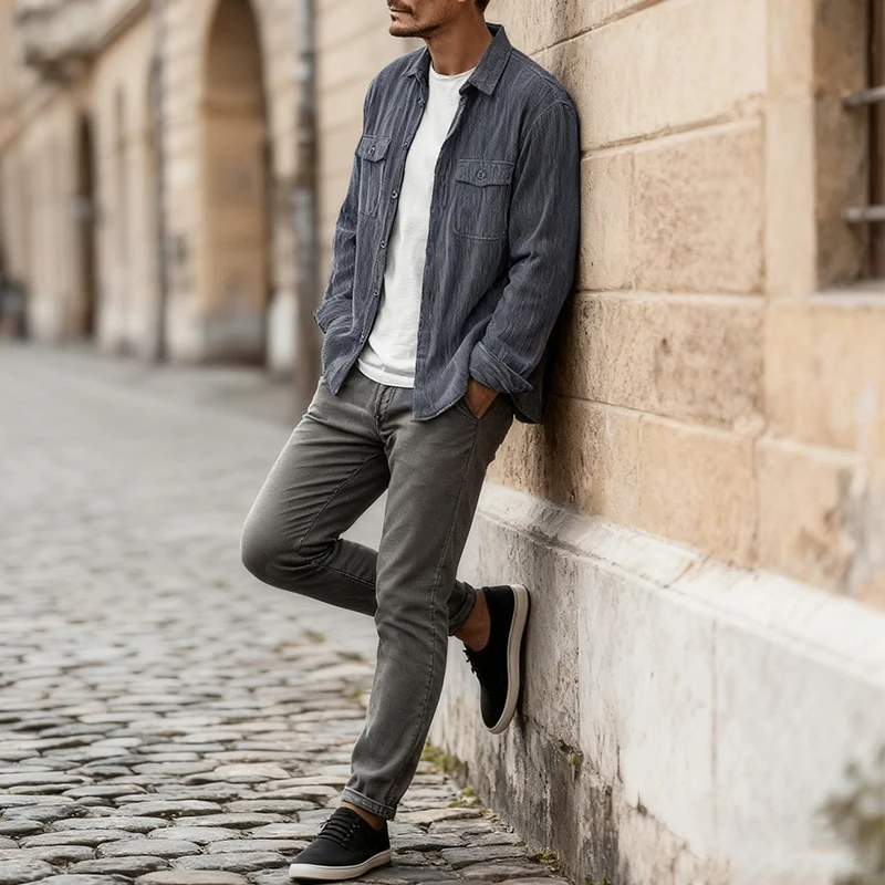 الشارع الشهير الرجال سترة عادية بلايز كم طويل زر متابعة التلبيب سروال قصير البضائع معاطف للرجال ربيع الخريف العصرية ملابس خارجية