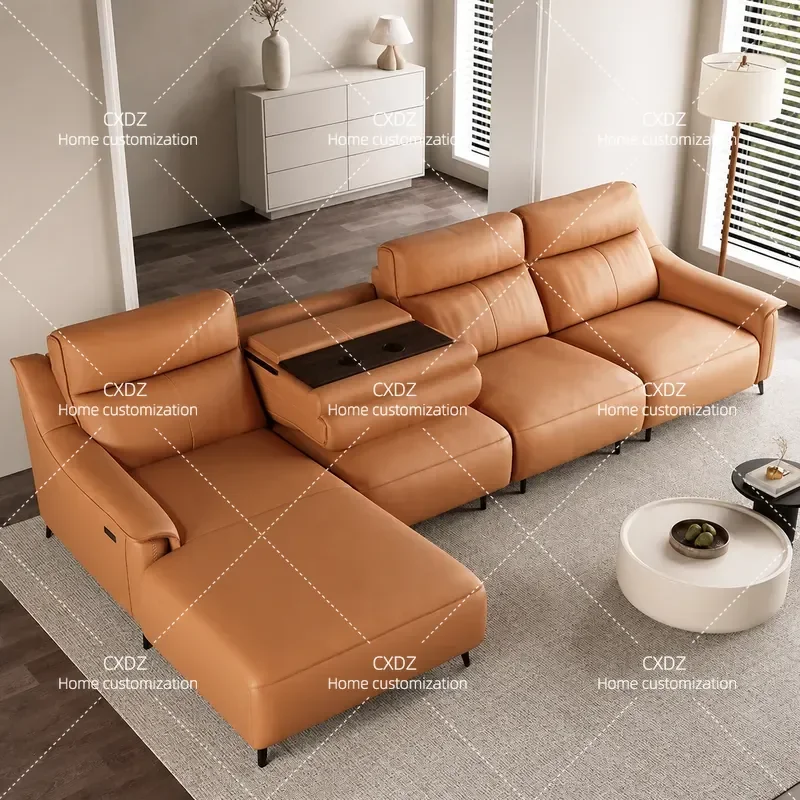 Leather sofa first layer cowhide Italian retractable single double three-person electric seat straight row multi-functional