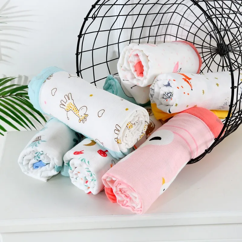 110x120cm Bamboo Cotton Baby Blanket Animal Print Baby Muslin Swaddle Blanket Soft New Born Baby Bedding Receiving Wrap