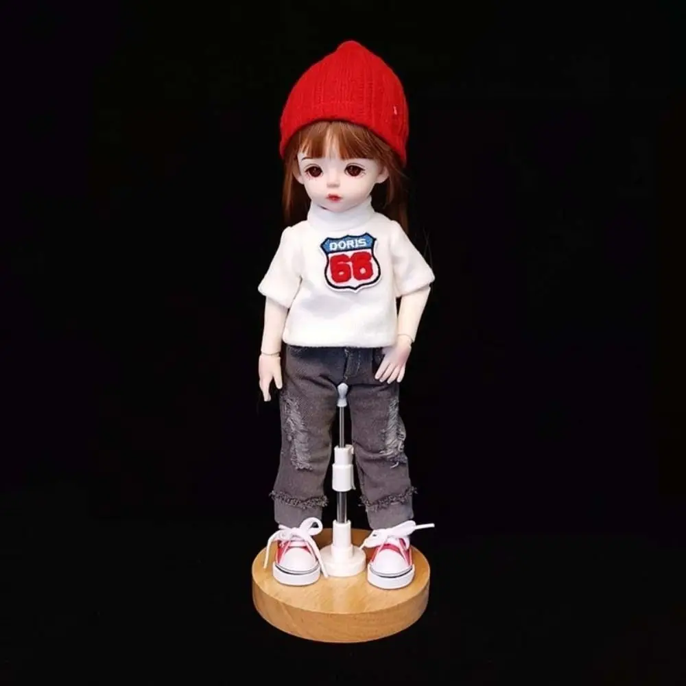 

New Wooden Base Doll Stand PVC Stainless Steel Doll Display Holder Adjustable Doll Standing Rack for Bjd Doll