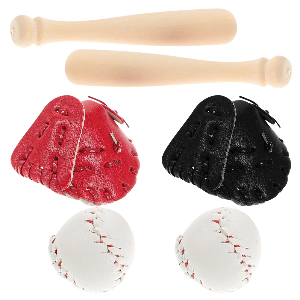 

3pcs Miniature Baseball Bat Glove Set Realistic Sports Toys for Dollhouse Pretend Play Accessories Mini Baseball for Birthday