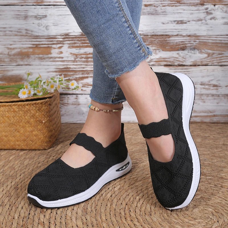 Zapatillas Deportivas Ligeras Antideslizantes de Punto para Mujer, Cómodas Zapatillas Sin Cordones Tipo Mary Jane para Personas Mayores