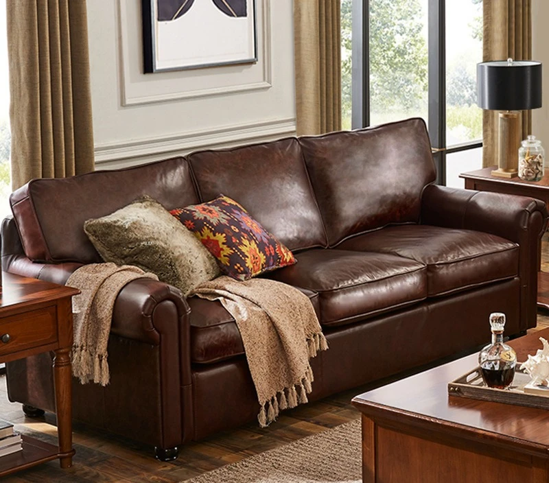 American sofa combination retro living room furniture club lobby leather all leather