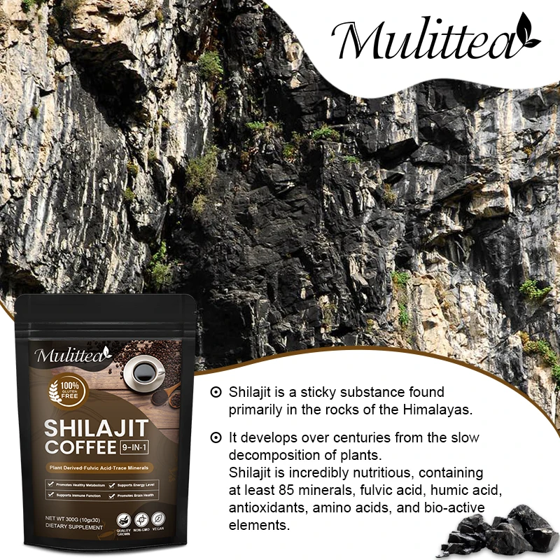 Mulittea Original Natural Shilajit Capsule with Fulvic Acid&85+Trace Minerals for Improve Endurance Focus Memory Male confidence