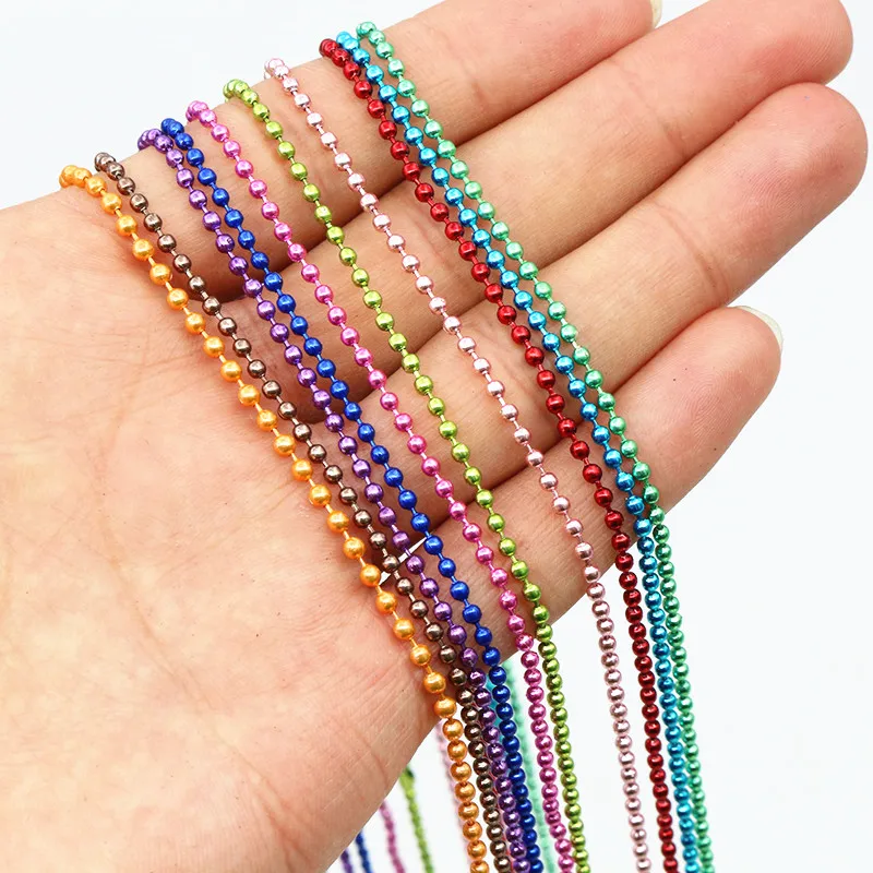 5pcs 1.5 2.0 2.4mm Length 70cm (27.5 inch) 10 Colors Plated Ball Beads Chain Necklace Bead Connector For Charms Base and Tray