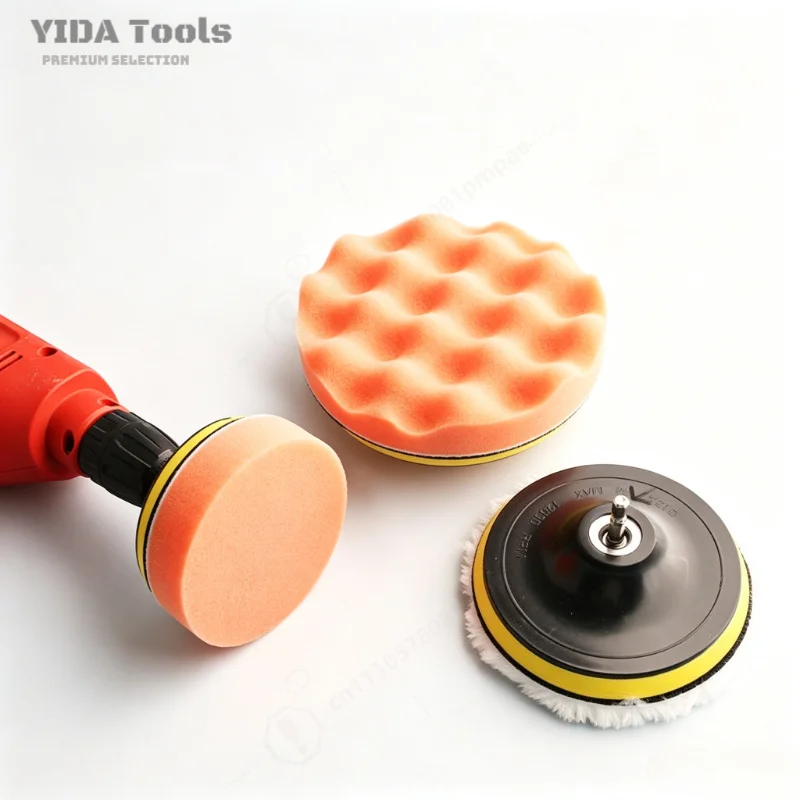 YIDA Complete Car Waxing Polishing Kit Self-adhesive Sponge Wool Buffing Pads Fit Electric Drill Polishing Machine