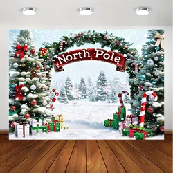 North Pole Christmas Backdrop Xmas Tree Snow Scene Photography Background Props Family Xmas Eve Party Decors New Year Banner