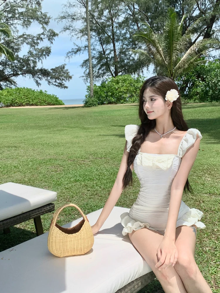 

Sexy Backless Swimsuit Women's Summer Ins Style with Lace Hemline Slimming Cover up for Beach Vacation Hot Springs